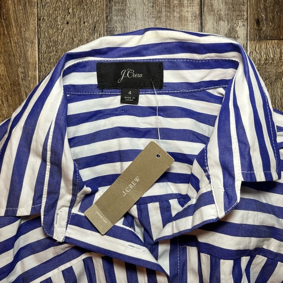 J.Crew NWT Stripe Tie-Waist Shirtdress Blue and White Size 4 - Picture 4 of 8